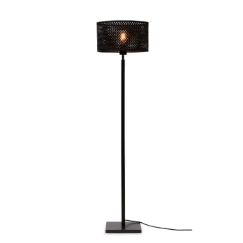 Java - Lampadaire bambou abat-jour bambou noir, h. 128cm