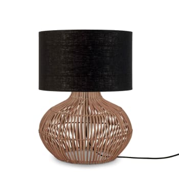 Kalahari - Lampe de table rotin abat-jour lin naturel/noir, h. 48cm