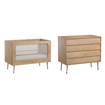 DUO - BOSQUE - Lit bébé 60x120 commode à langer naturel