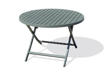 Marius - Table de jardin ronde pliante en aluminium vert kaki