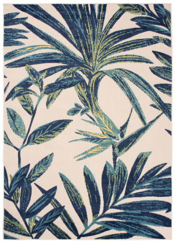 PATIO - Tappeto interni esterni blu verde crema foglie 3d 200 x 300 cm