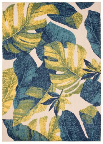 PATIO - Tappeto interni esterni blu verde giallo foglie 3d 120 x 170 cm