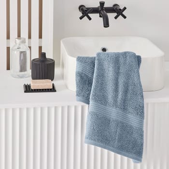 Mevak baño - Drap de bain uni en coton bleu ardoise 70x130