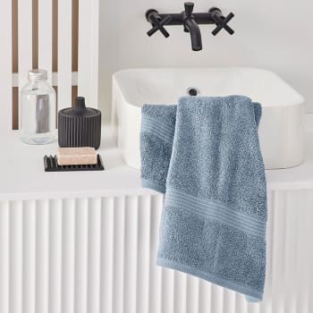 Mevak baño - Serviette de bain uni en coton bleu ardoise 50x90