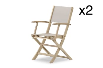 Java light - Pack de 2 sillas con brazos plegable madera y textileno beige
