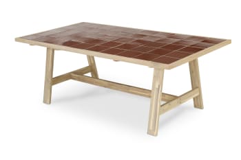 JAVA LIGHT - Table de jardin en céramique terre cuite et bois 205x105