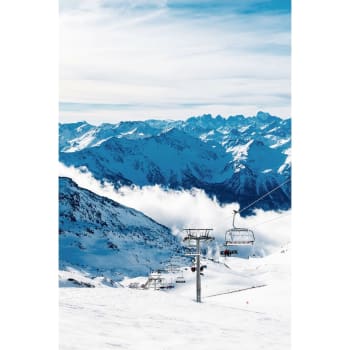 Montagne - Tableau sur verre synthétique téléski Savoie 65x97 cm
