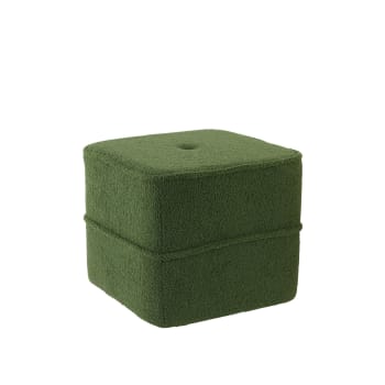 Kiki - Pouf vert bouclé 40x40x35cm