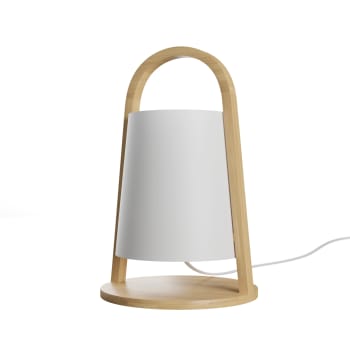 Tischlampe Bambus mit weißem Lampenschirm D22cm