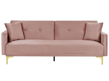 Lucan - Sofá cama de terciopelo rosa