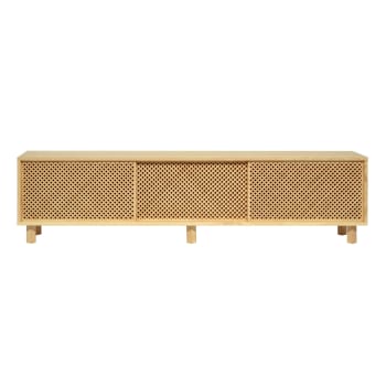 MENORCA - Mueble de TV 3 puertas de madera maciza natural con celosía 180 cm
