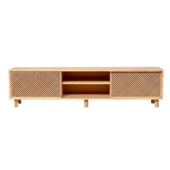 MENORCA - Mueble de TV 2 puertas de madera maciza natural con celosía 180 cm