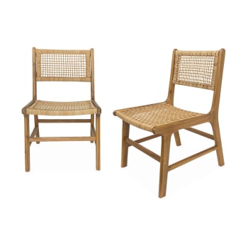 Ocara - Lot de 2 chaises de jardin, cannage et bois