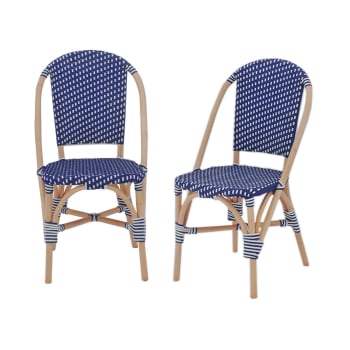 Montmartre - Lot de 2 chaises bleu et blanc bistrot en rotin et polyrotin