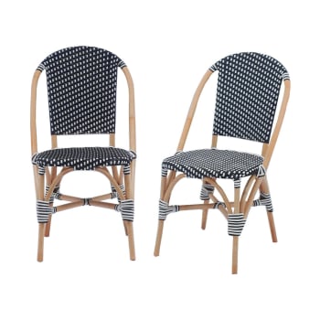 Montmartre - Lot de 2 chaises noir et blanc bistrot en rotin et polyrotin