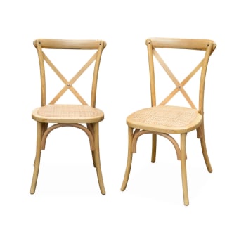 Belleville - Lot de 2 chaises de bistrot en bois naturel
