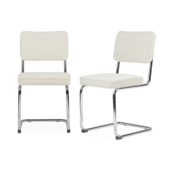 Maja - Lot de 2 chaises cantilever tissu bouclette texturée blanc cassé  |