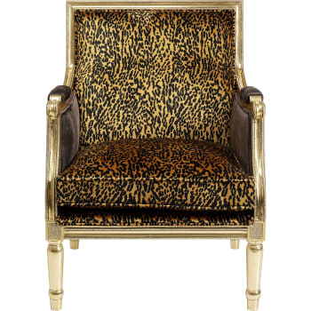Regency - Sillón con estampado de leopardo en tela y acero dorad