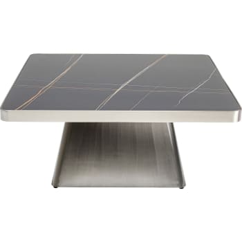 Miler - Table basse carrée en marbre minéral noir et acier argenté