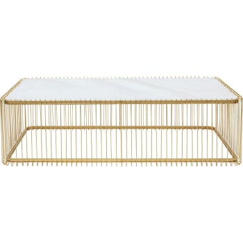 Wire - Table basse en verre effet marbre blanc et acier doré 145x70