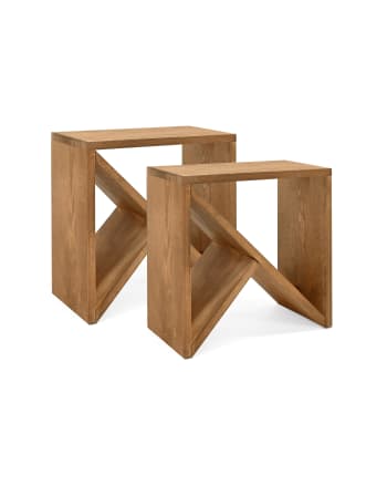 Stoke - Ensemble de 2 tables de chevet en bois de pin vieilli 40x40cm