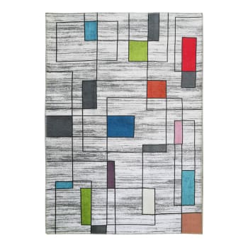 Shadck - Tapis motif lignes et rectangles de couleurs gris 160x230