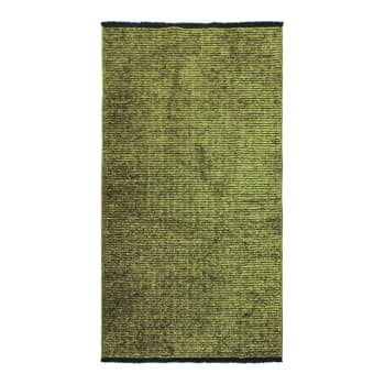 Milano - Alfombra de tejido plano de algodón negro reflejo de luz verde 80x150