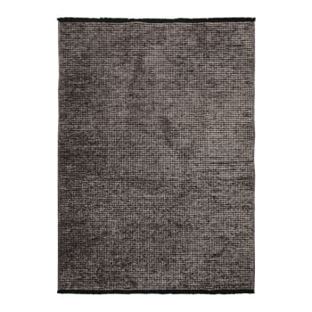 Milano - Tapis tissé plat coton noir et reflet lumière anthracite 120x170