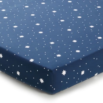 Constellation - Drap-housse 140x190x28 bleu marine en coton