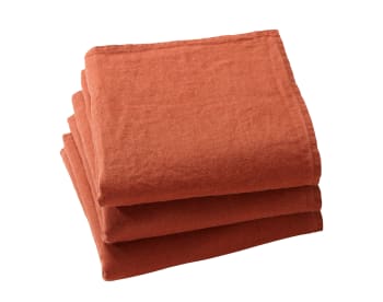 LINA - Lot de 3 serviettes de table marron en lin 41x41