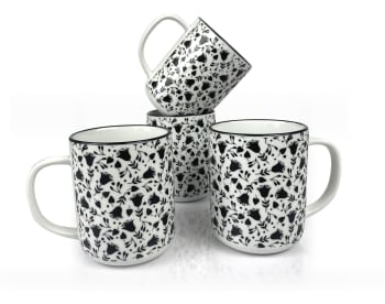 BLACK FLOWER - lot de 4 Mugs en céramique blanc
