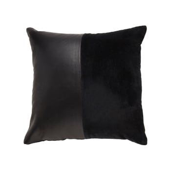Forks - Coussin carré coton et cuir 45x45 cm noir