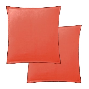 2 taies d'oreiller carrées en lin français - lin lavé orange 65x65 cm