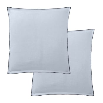 2 taies d'oreiller carrées en lin français - lin lavé bleu 65x65 cm