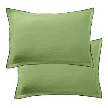 2 taies d'oreiller rectangles en lin français - lin lavé vert 50x70 cm