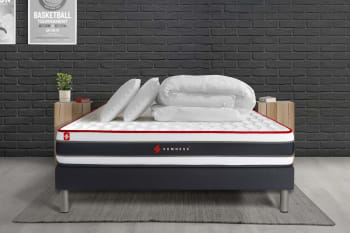 Energy - Pack matelas ENERGY 160x200 + sommier noir + Couette + 2 oreillers