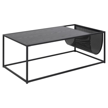 Sireine - Table basse rectangulaire avec range magazine en mdf et métal noir