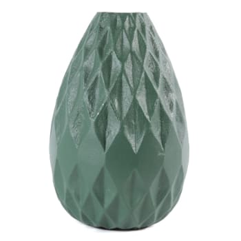 Rubis - Vase moderne design graphique métal émaillé vert d'eau h 21 cm