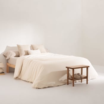 ELCHE LINO - Funda nórdica de lino, algodón y poliéster beige 105(180x220 cm)