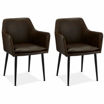 SHIVA - Lot de 2 chaises avec accoudoirs en simili marron foncé