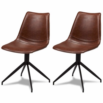 ISABEL - Lot de 2 chaises en simili marron foncé