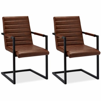 FANNY - Lot de 2 chaises avec accoudoirs en simili marron clair