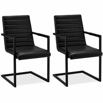 FANNY - Lot de 2 chaises avec accoudoirs en simili noir
