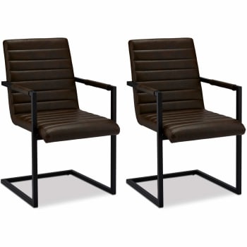 FANNY - Lot de 2 chaises avec accoudoirs en simili marron foncé