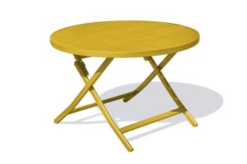 Marius - Mesa de jardín redonda plegable de aluminio amarillo mostaza