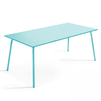 Palavas - Table de jardin rectangulaire en métal turquoise 120 cm