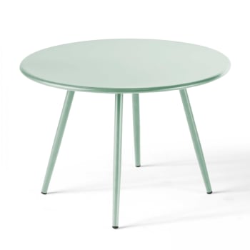 Palavas - Tavolino da giardino rotondo in metallo verde salvia da 50 cm