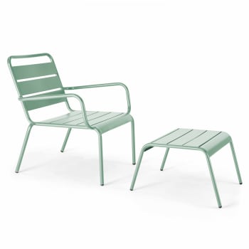 Palavas - Sedia relax e poggiapiedi in metallo verde salvia