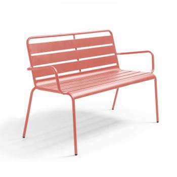 Panca da giardino con arco di rosone in metallo color crema invecchiato stile vintage MDJ10186