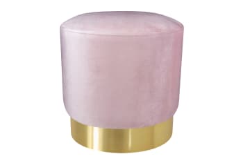 Pouf SIGN LUCILLA In Effetto Velluto Forest - Diametro 35 Cm, Altezza 40 Cm, Struttura Legno E MDF, Base Oro
